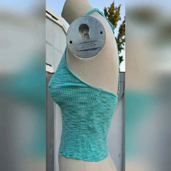 Garage Split Front Halter Top Tie Neck Sweater Tank Space Dye Green Blue S - Picture 7 of 9